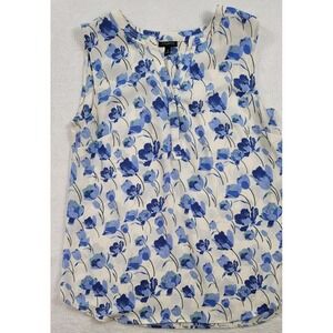 Talbots Women's Sleeveless Blouse Size Medium Petite Floral Blue & White